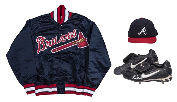 1994-2000 Greg Maddux Game Used & Signed Equipment Including Pair of Nike Cleats & Braves Hat With A Game Worn Braves Jacket (J.T. Sports & JSA)